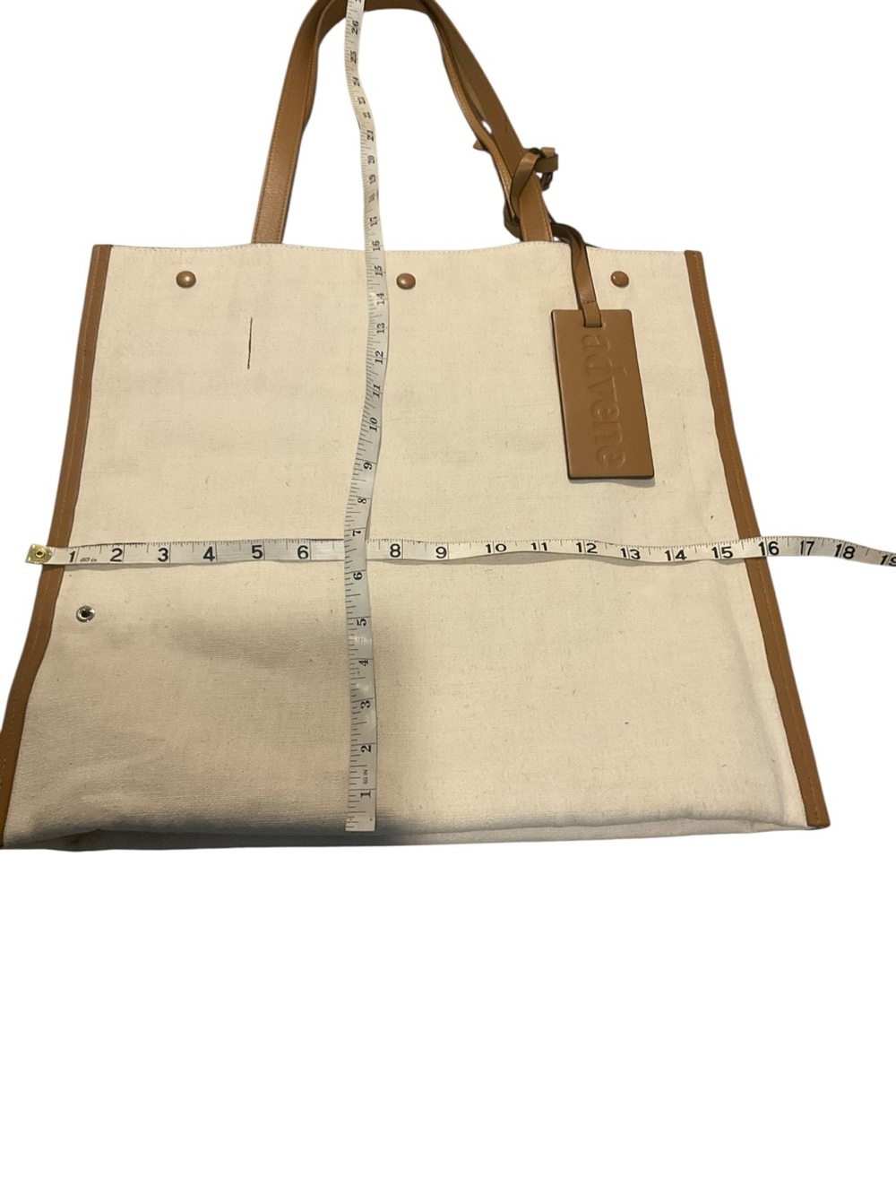 Cream Canvas Tote with Tan Leather Trim and Tag - Picture 10 of 13